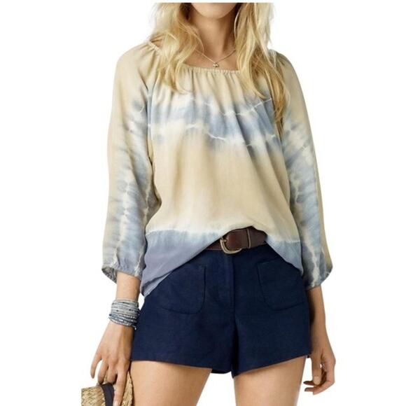 Club Monaco 100% Silk Tye Dye Blouse Flowy Small Earthy Fall Minimalist Boho - Picture 2 of 8